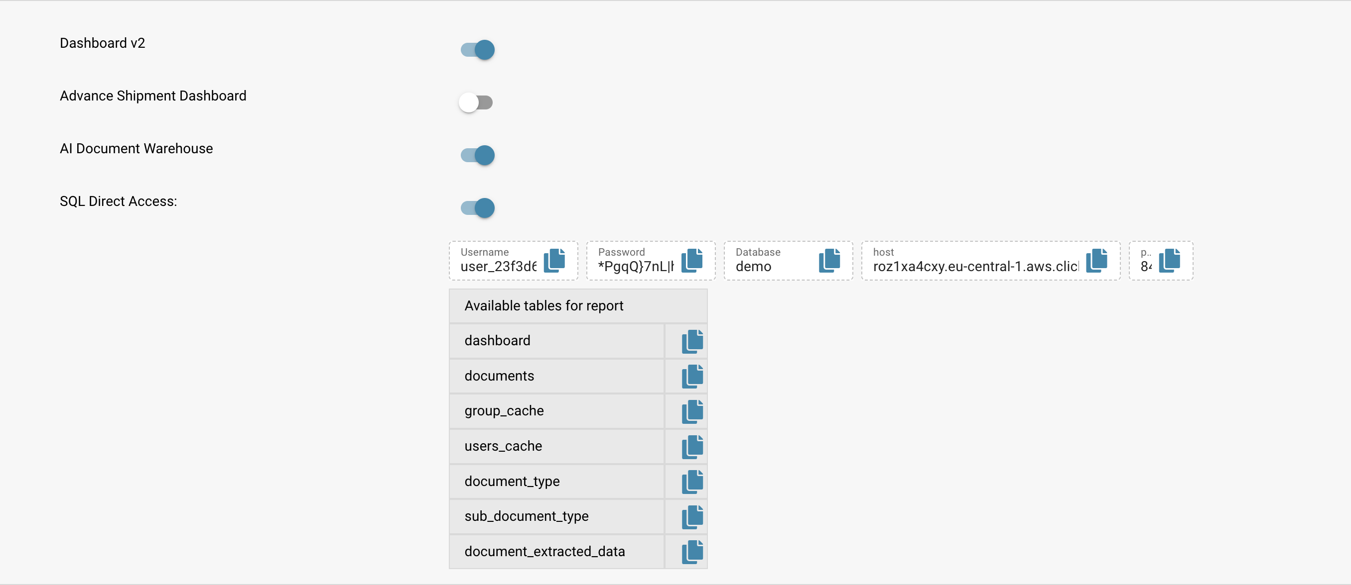 SQL Direct Access Settings