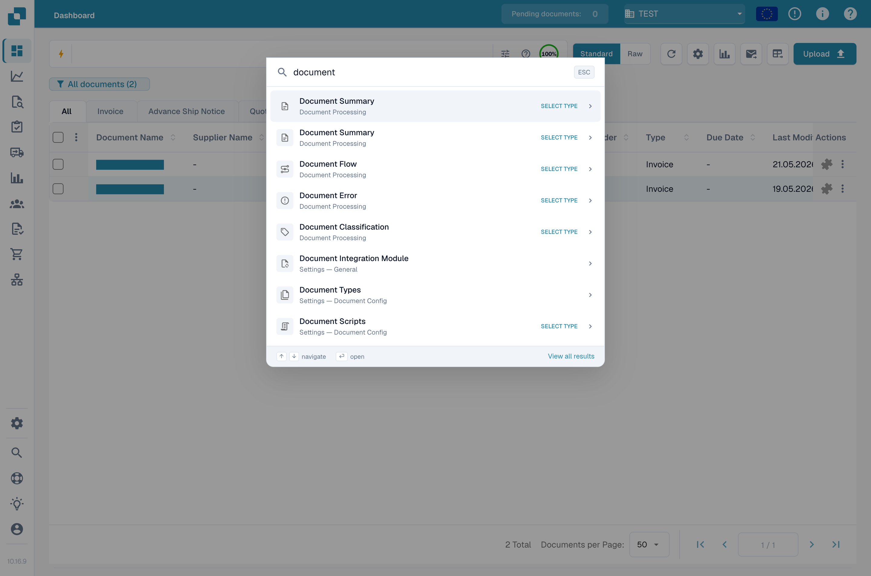 Global Quick Search modal