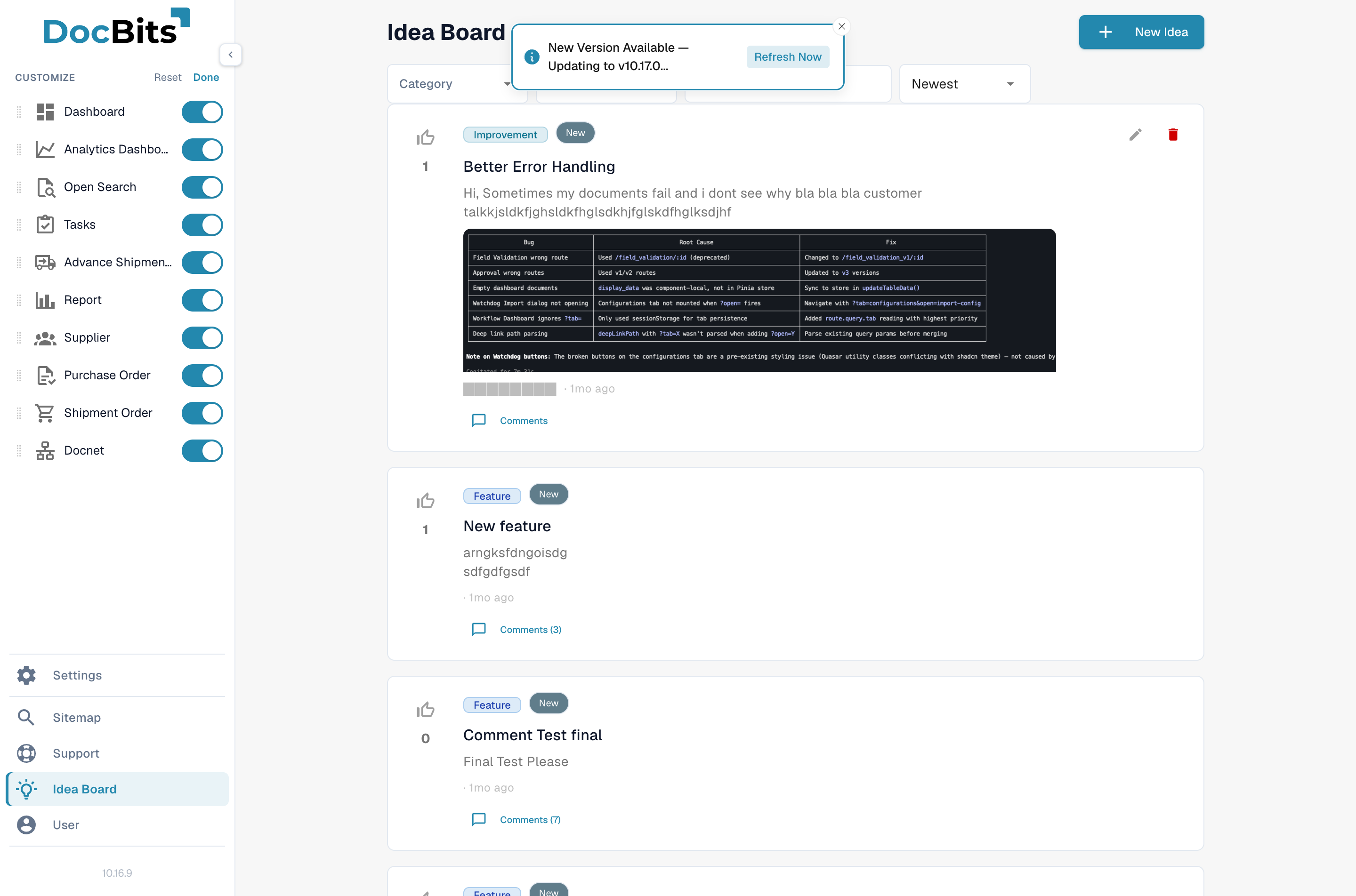 Sidebar in edit mode