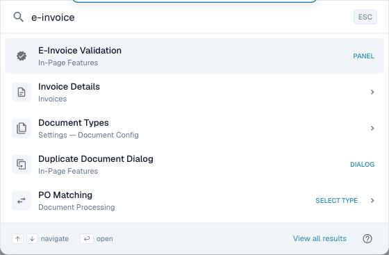 Global Quick Search jumping to E-Invoice Validation