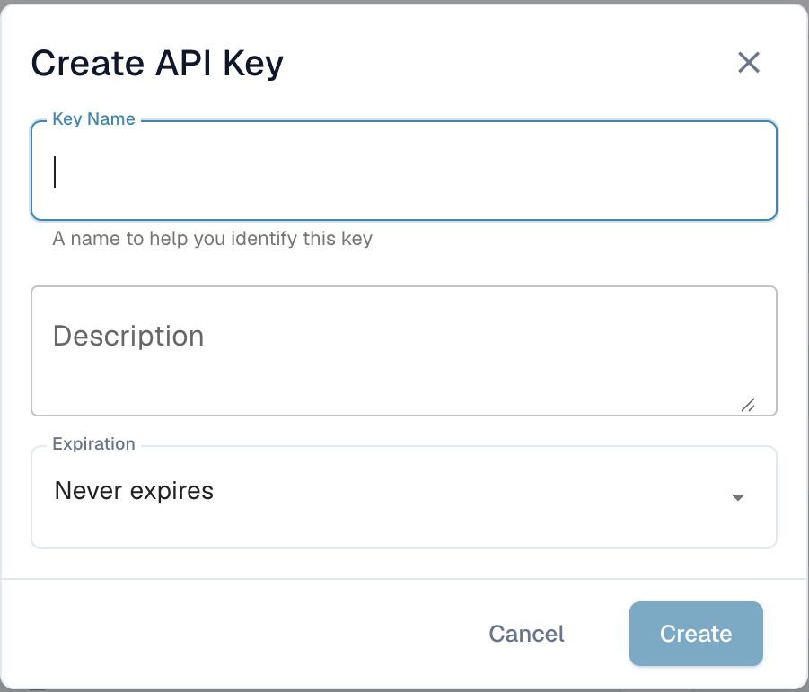 The Create API Key dialog