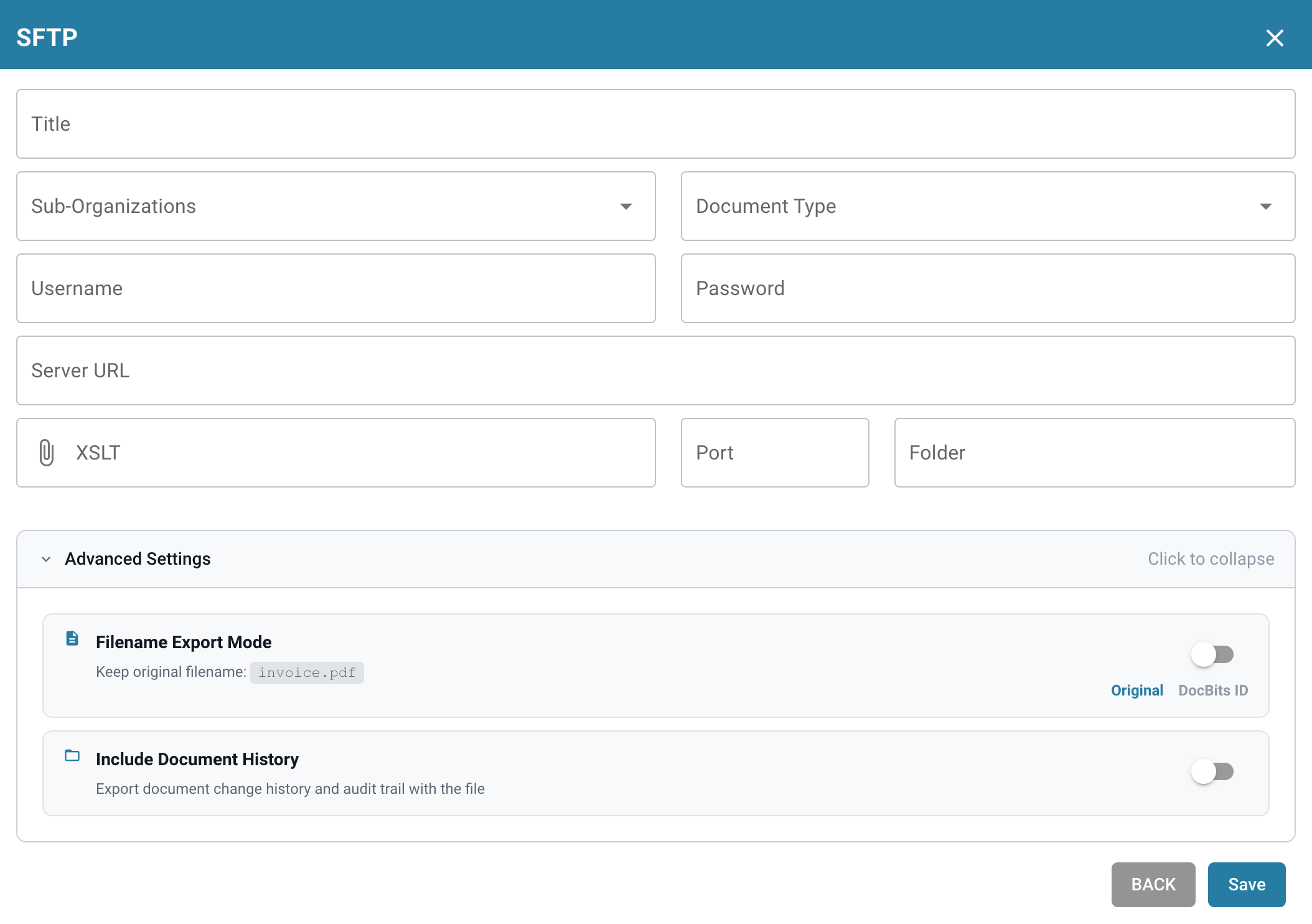 Export SFTP Configuration