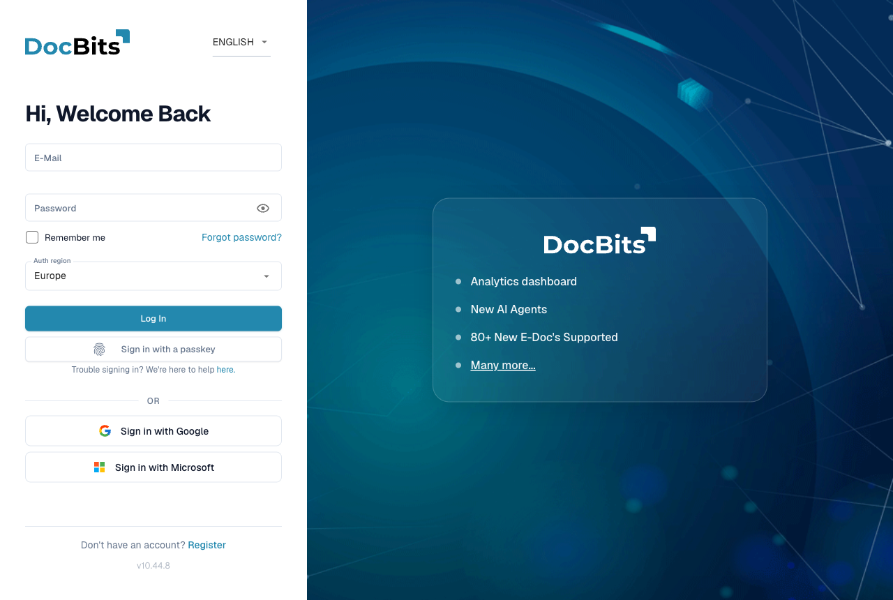 The DocBits login screen