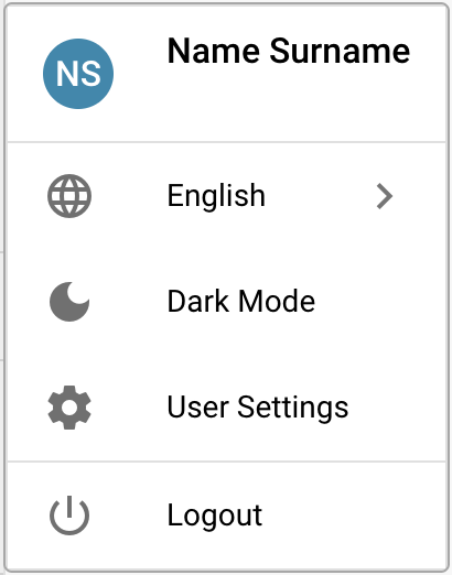 User Settings Menu Dropdown