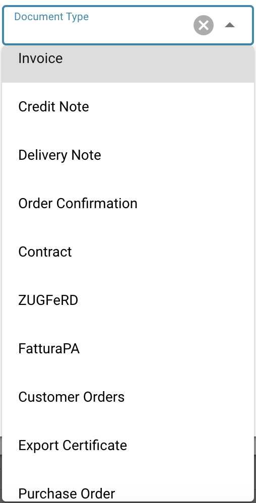 Document Type Selection Dropdown