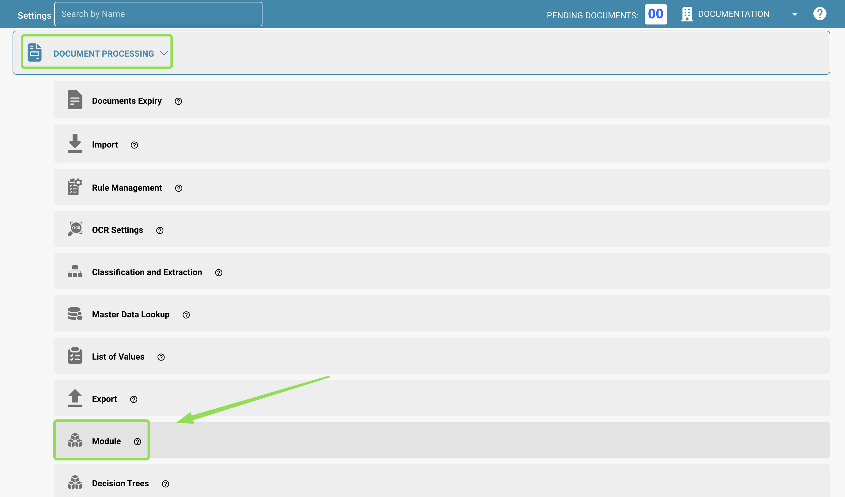 DocBits Operator Module Selection