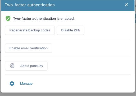 The Two-factor authentication dialog