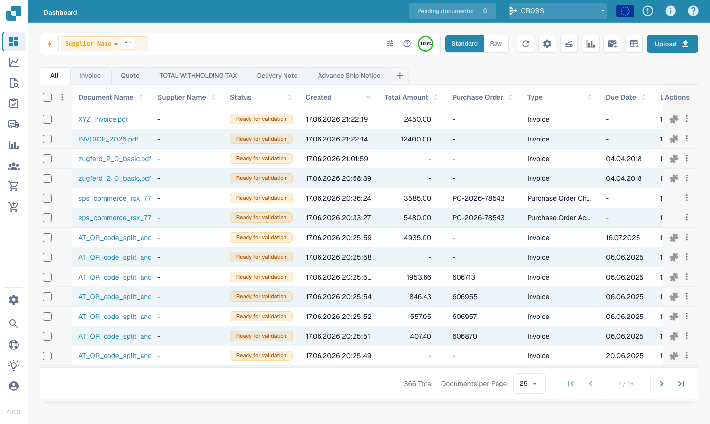 Finding documents with no supplier