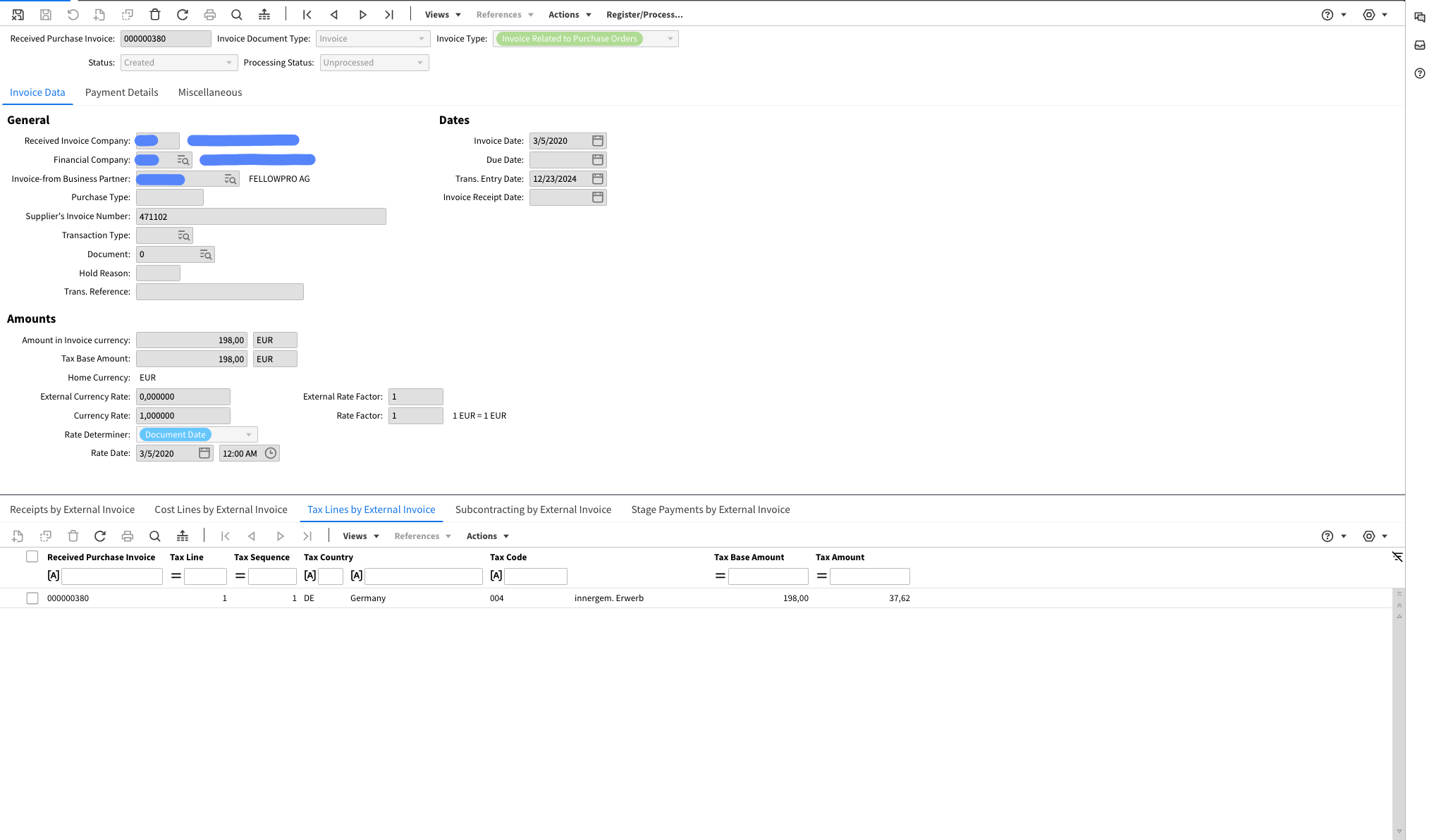 FacturX Basic Infor LN Export