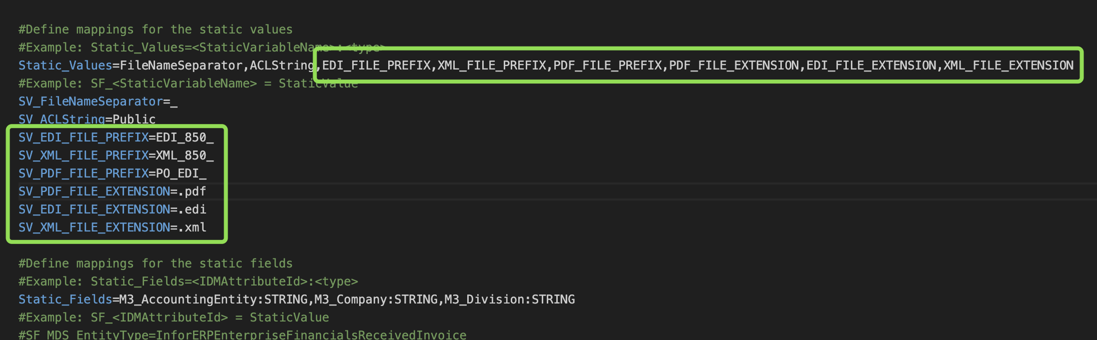 Static Values Configuration Example